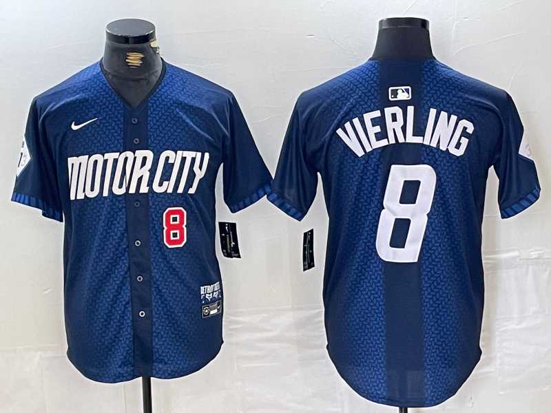 Men%27s Detroit Tigers #8 Matt Vierling Number Navy 2024 City Connect Cool Base Limited Stitched Jersey